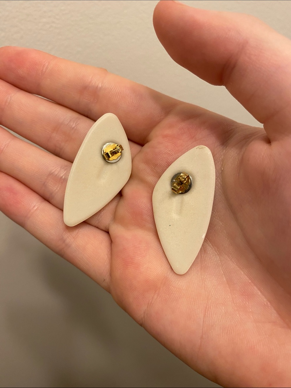 Geometric Ceramic Statement Earrings in Pink, Gray & Gold Tone - Picture 2 of 2